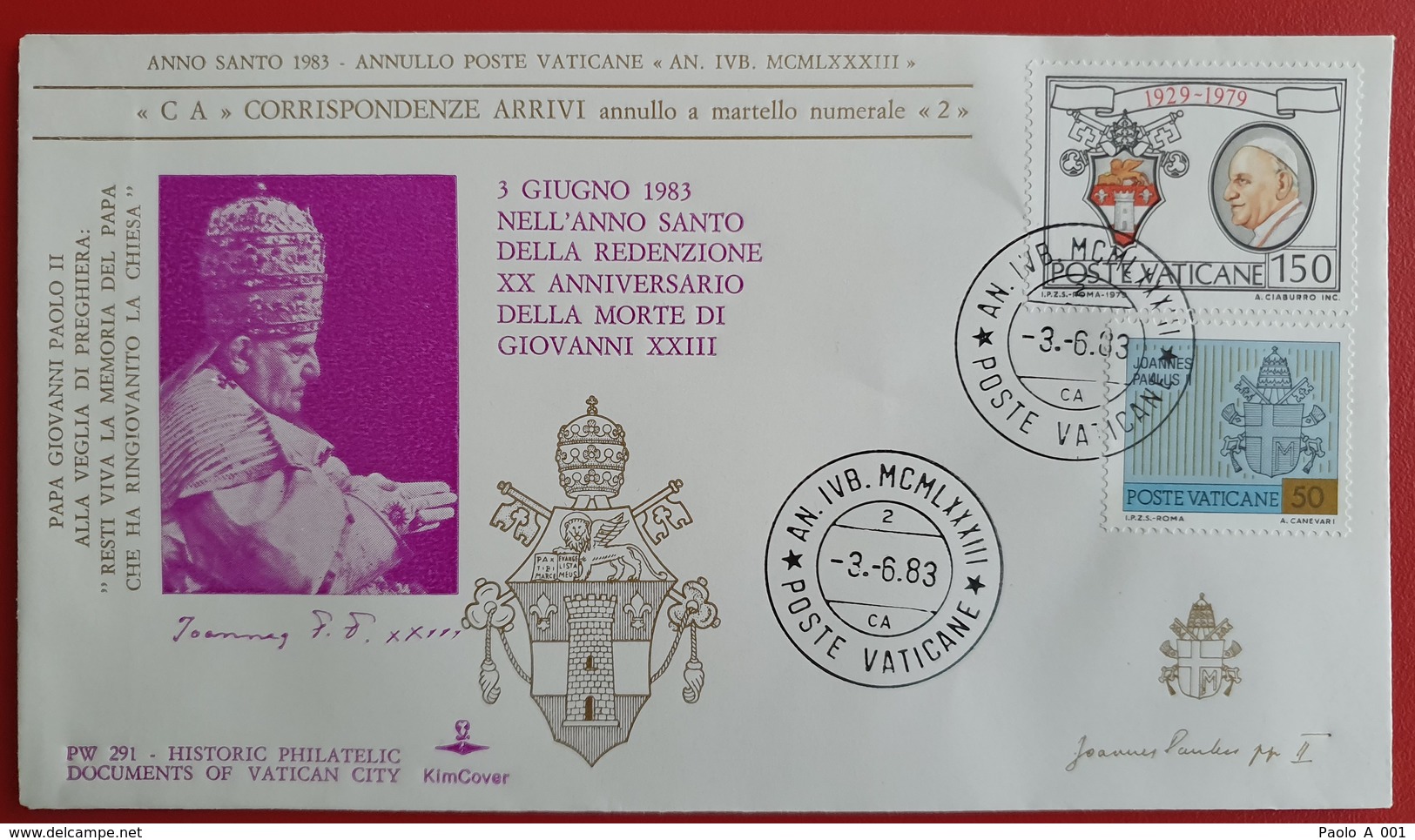 VATICANO VATIKAN VATICAN PAPA GIOVANNI XXIII IL BUONO XX Anniversario Della Morte ANNO SANTO 1983 - Storia Postale