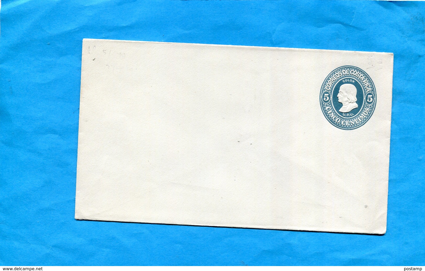 COSTA RICA-Enveloppe-Entier Postal- Stationnery-1895 U P U Colon***5c Bleu Gaufré - Costa Rica