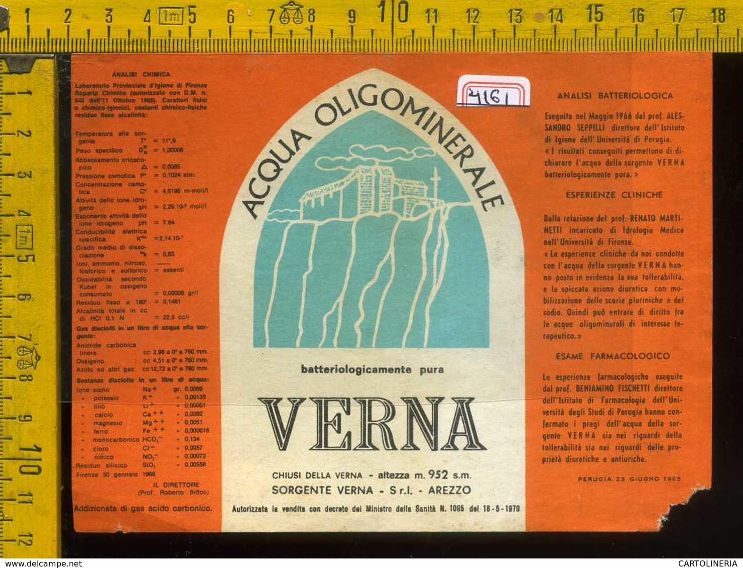 Etichetta Acqua Oligominerale Verna -  Arezzo (piccolo Difetto) - Altri & Non Classificati