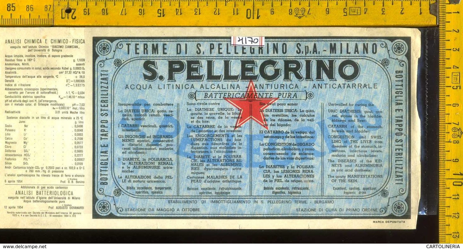 Etichetta Acqua Minerale S. Pellegrino  BG - Altri & Non Classificati