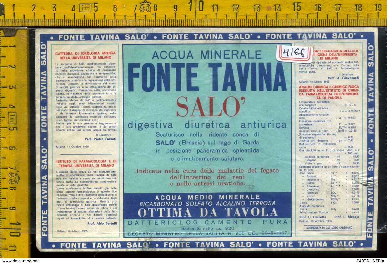 Etichetta Acqua Minerale Fonte Tavina Salò BS - Altri & Non Classificati