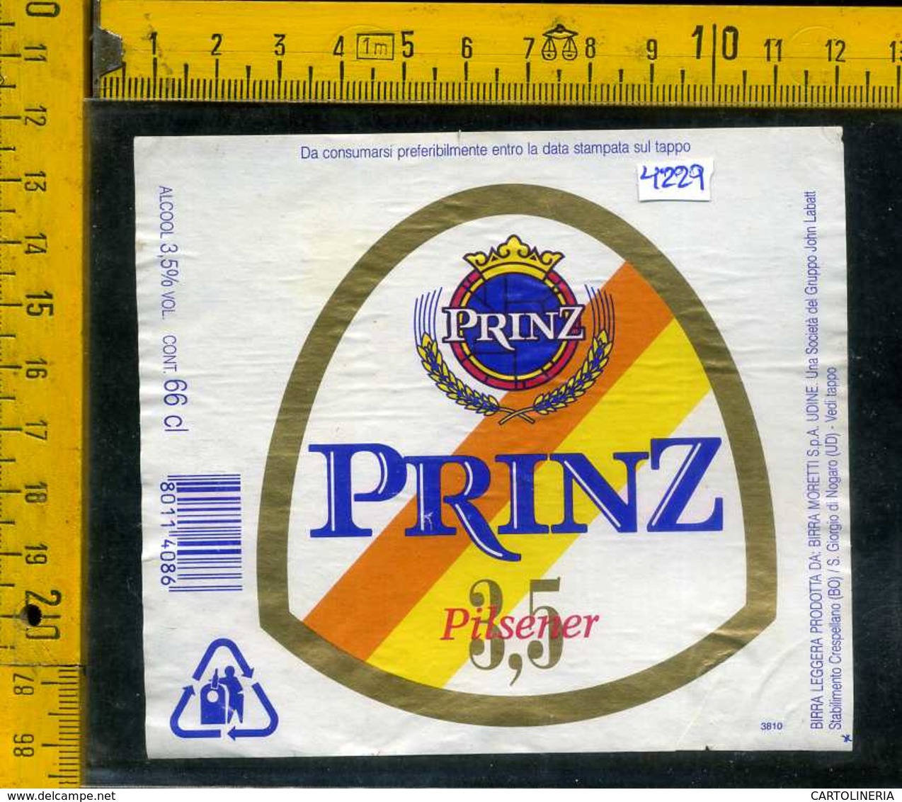 Etichetta Birra Prinz Pilsener  - Moretti Udine - Birra