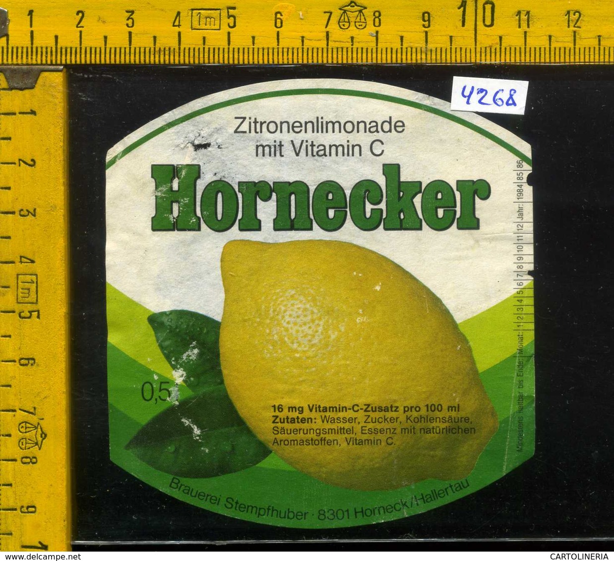 Etichetta Bibita Analcolica Zitronen-Limonade Hornecker - Germania (difetto) - Altri & Non Classificati