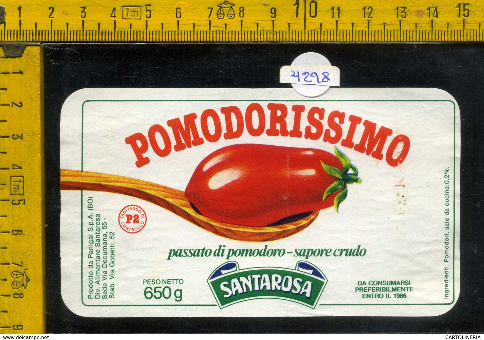 Etichetta Alimentare Passato Di Pomodoro Pomodorissimo Santarosa - BO - Altri & Non Classificati