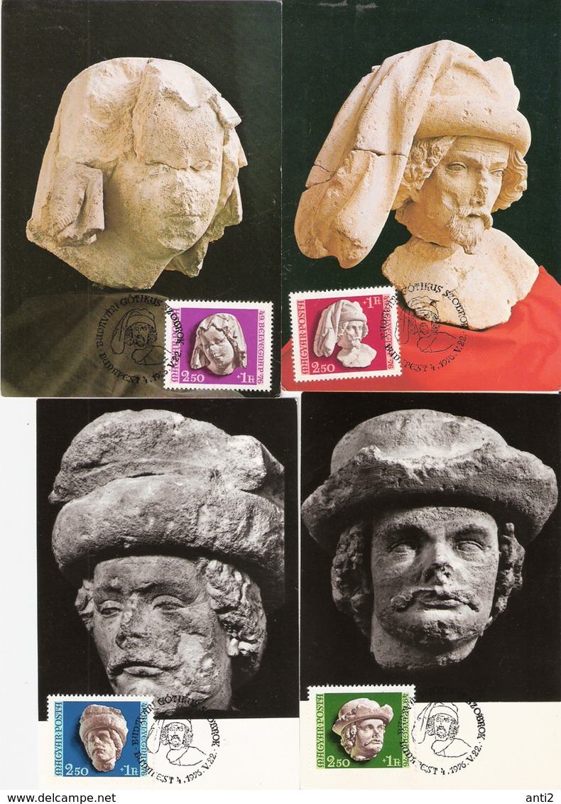 Hungary 1976 Stamps Day: Gothic Sculpture Heads (13th Century) Of The Royal Palace Buda Mi 3118-3121 Maximum Cards FDC - Storia Postale