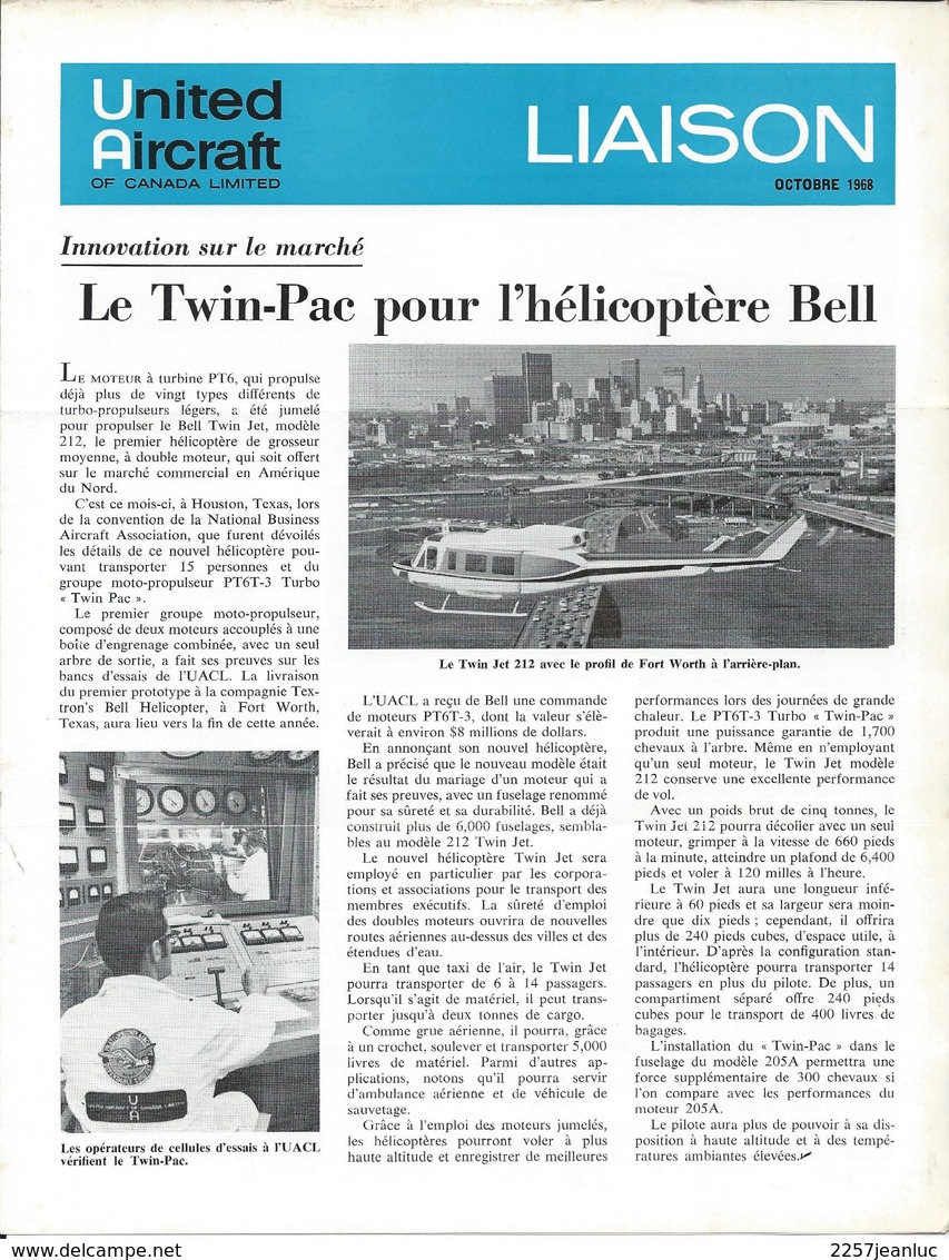 Revues Liaison  De Octobre  1968 - United Aircraft  Of Canada Limited  Transport  Aviation Ect ... - Publicités