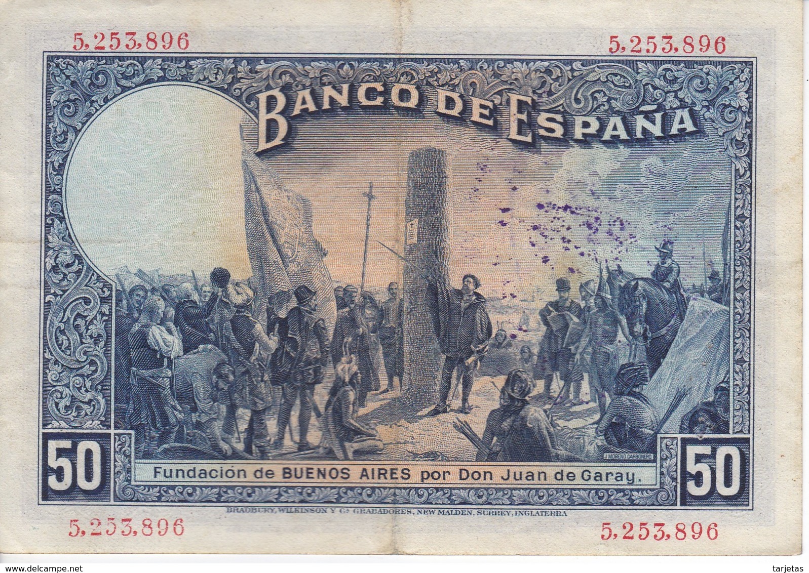 BILLETE DE ESPAÑA DE 50 PTAS DEL AÑO 1927  CON RESELLO DE LA REPUBLICA ESPAÑOLA EN EBC (XF) (BANKNOTE) - 50 Pesetas