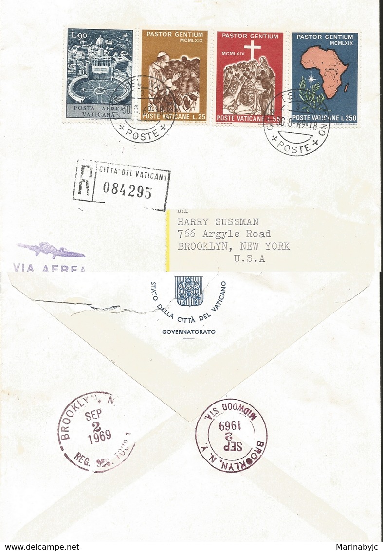 J) 1969 VATICAN CITY, THE FEEDER, MCMLXIX, MAP, POPE PAUL VI WITH AFRICAN CHILDREN , MULTIPLE STAMPS, AIRMAIL, CIRCULATE - Other & Unclassified
