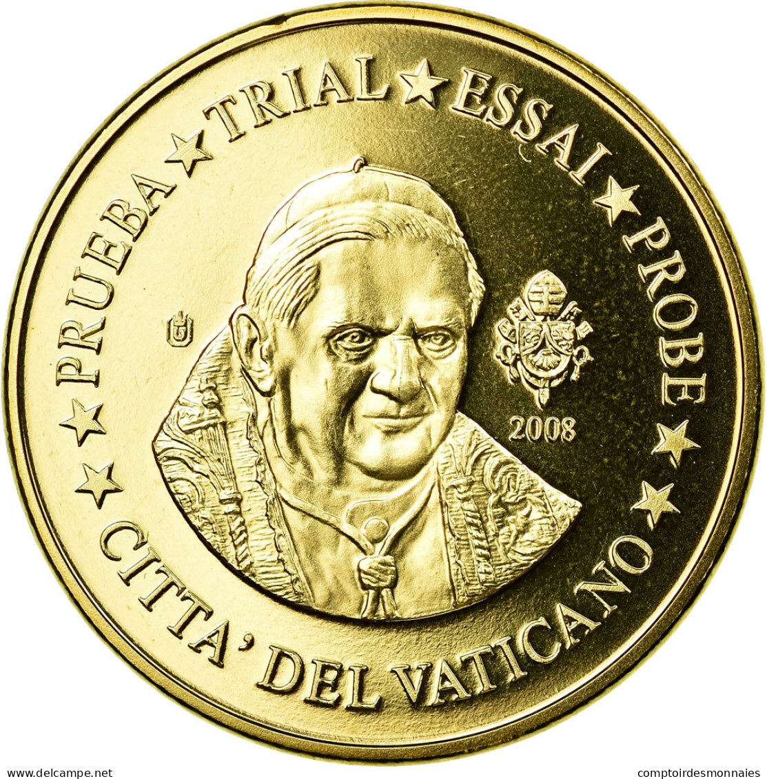 Vatican, Médaille, 10 C, Essai-Trial Benoit XVI, 2008, SPL, Laiton - Autres & Non Classés