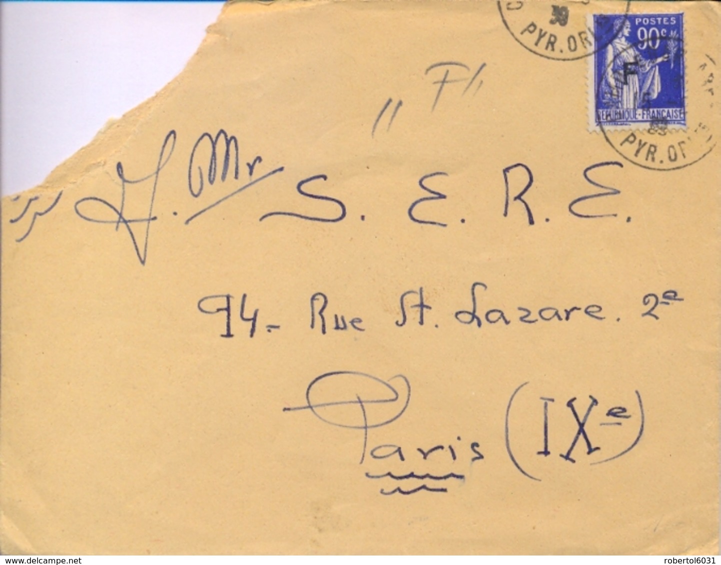 France 1939 Cover To S.E.R.E. Evacuation Service Of Spanish Refugees In Paris With Special Stamp For Interned F/90 C. - Altri & Non Classificati