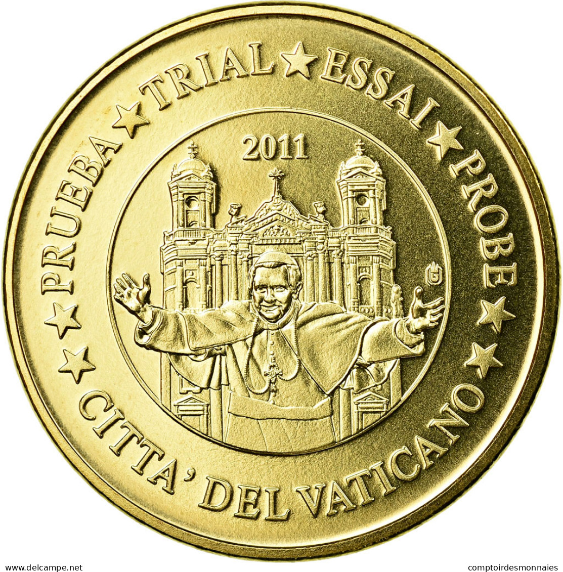 Vatican, Médaille, 10 C, Essai-Trial Benoit XVI, 2011, SPL, Laiton - Autres & Non Classés