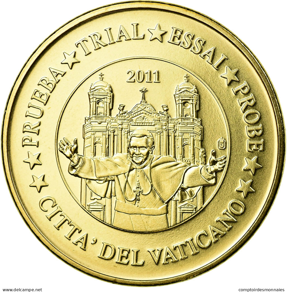 Vatican, Médaille, 20 C, Essai-Trial Benoit XVI, 2011, SPL, Laiton - Autres & Non Classés