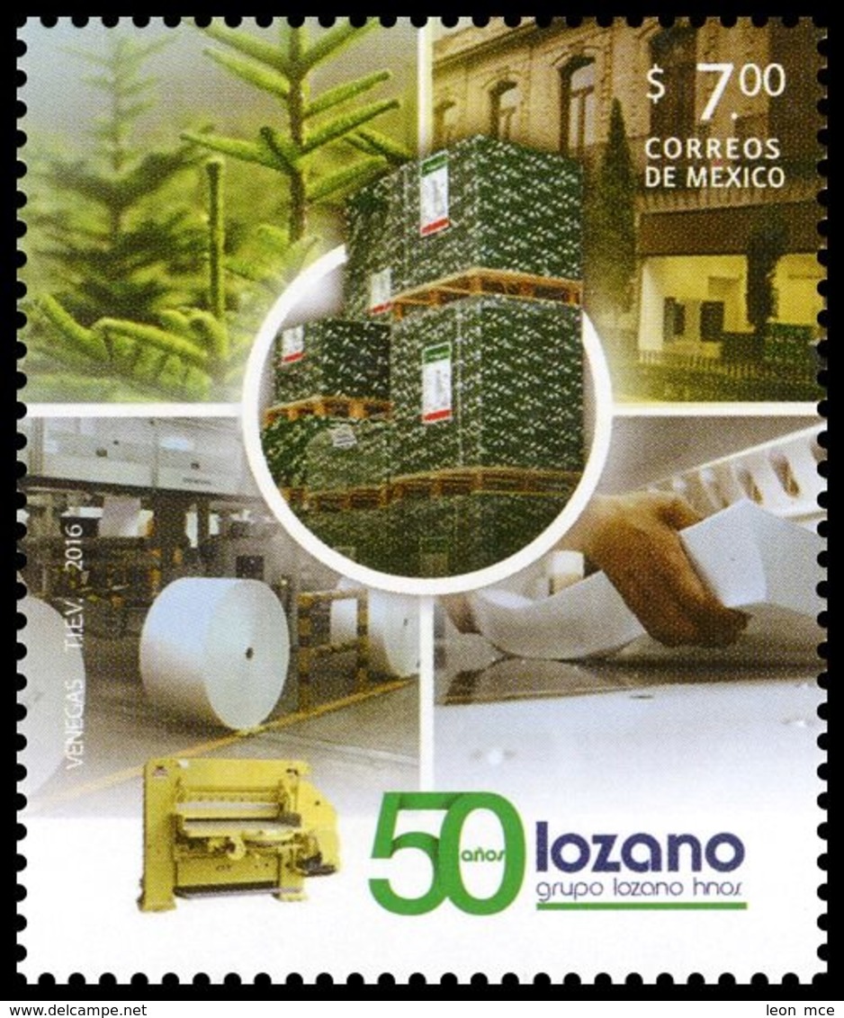 2016 MÉXICO 50 Aniversario Del Grupo Lozano Hermanos, TREES,  PAPER FACTORY AND INDUSTRY, STAMP MNH Sc 3021 - México