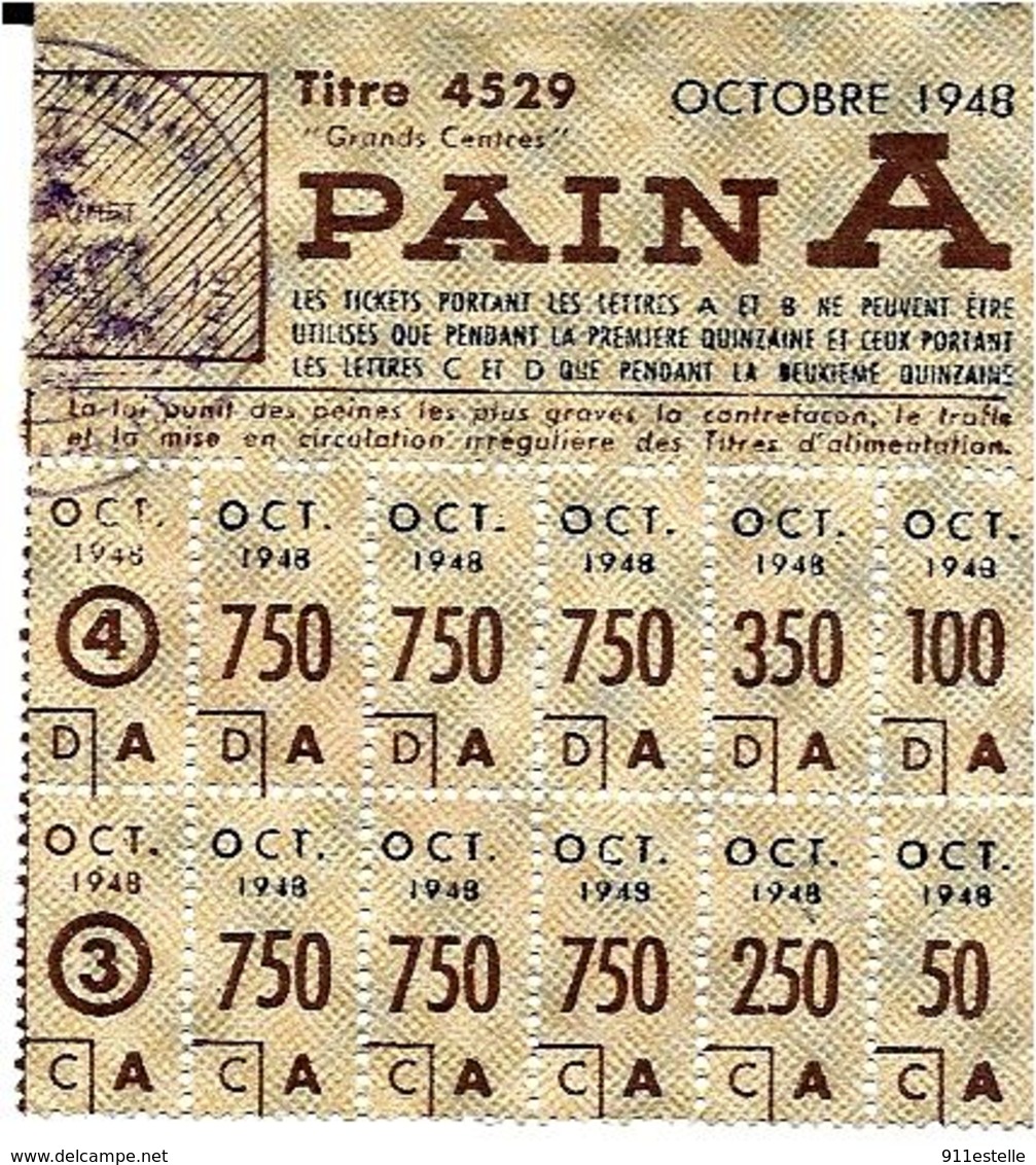 TICKET De RATIONEMENT  .  CARTE  DE  PAIN  A    De 1948 - Historical Documents