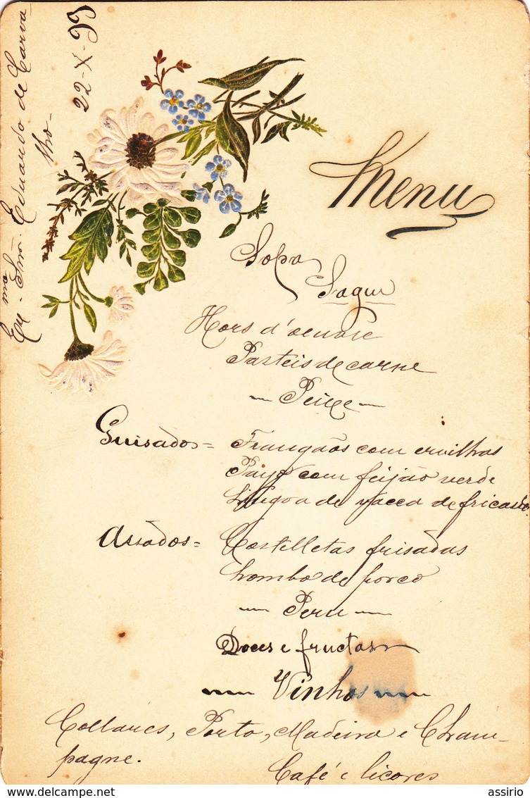 Portugal- Menu Antigo -Datado 22 -10 -1899 - Menus