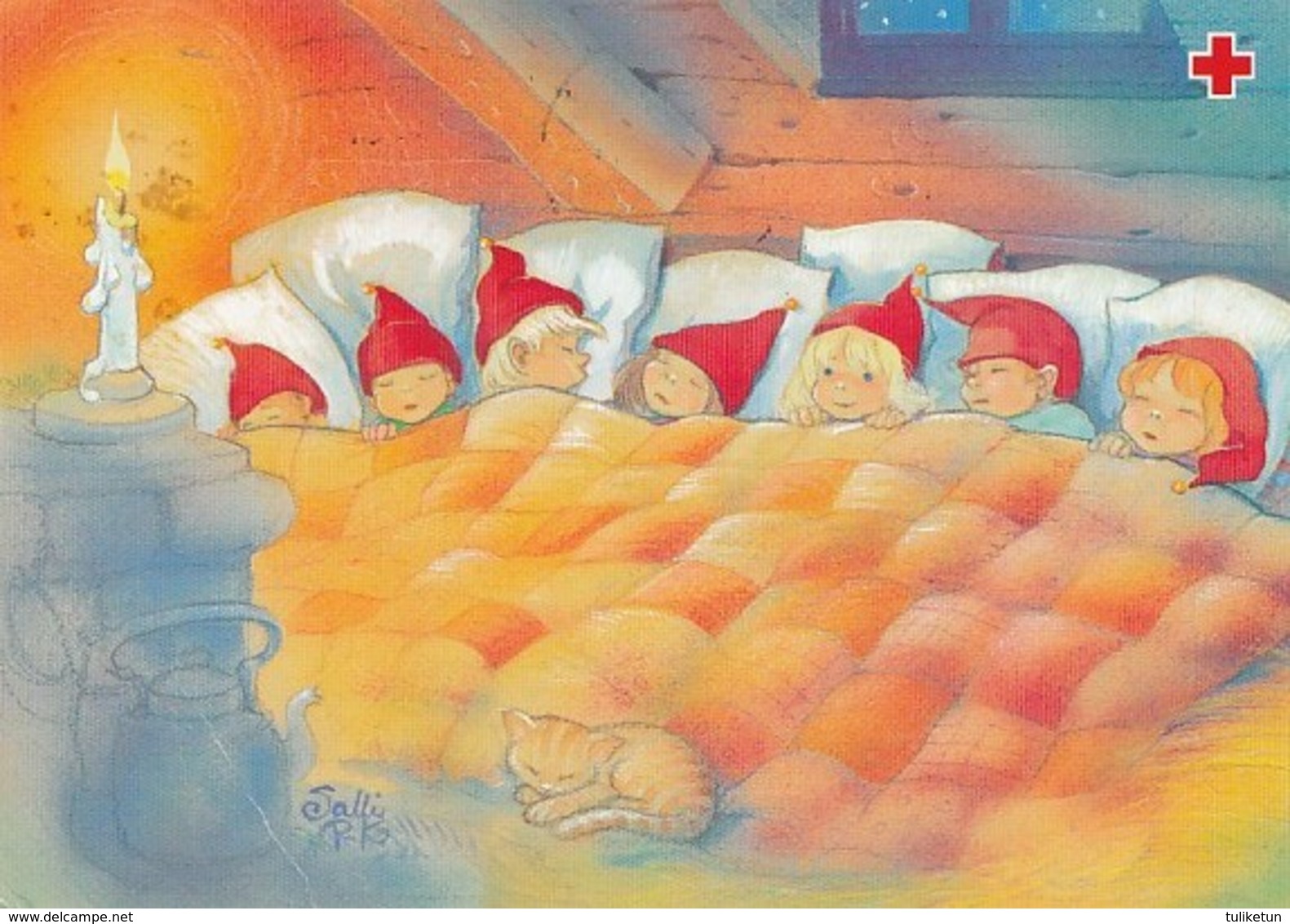 Brownies Are Sleeping On The Bed - Birds - Salli Parikka - Red Cross 2001 - Suomi Finland - Postage Payed - Interi Postali