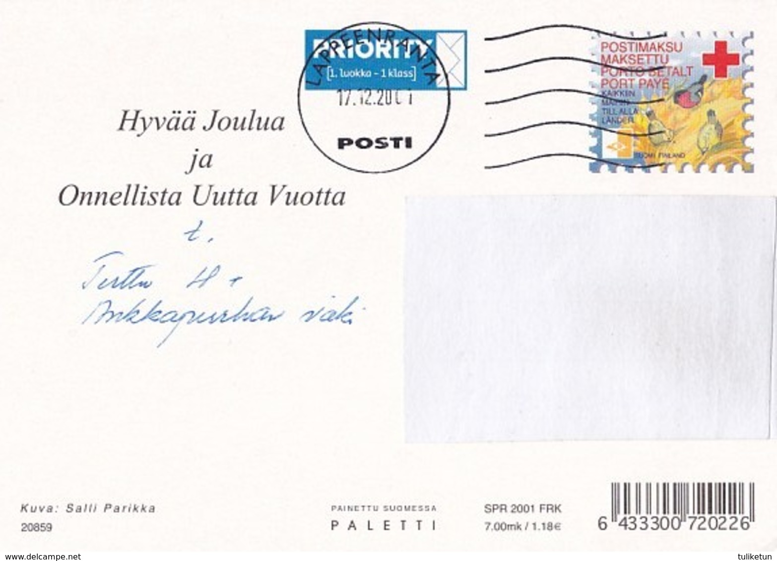 Brownies Are Sleeping On The Bed - Birds - Salli Parikka - Red Cross 2001 - Suomi Finland - Postage Payed - Interi Postali