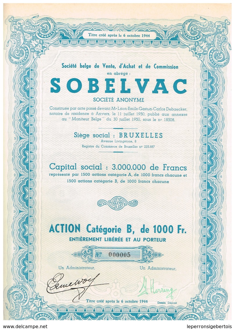 Titre Ancien - Société Belge De Vente, D'Achat Et De Commission " SOBELVAC" Société Anonyme - Titre De 1950 - Automobile