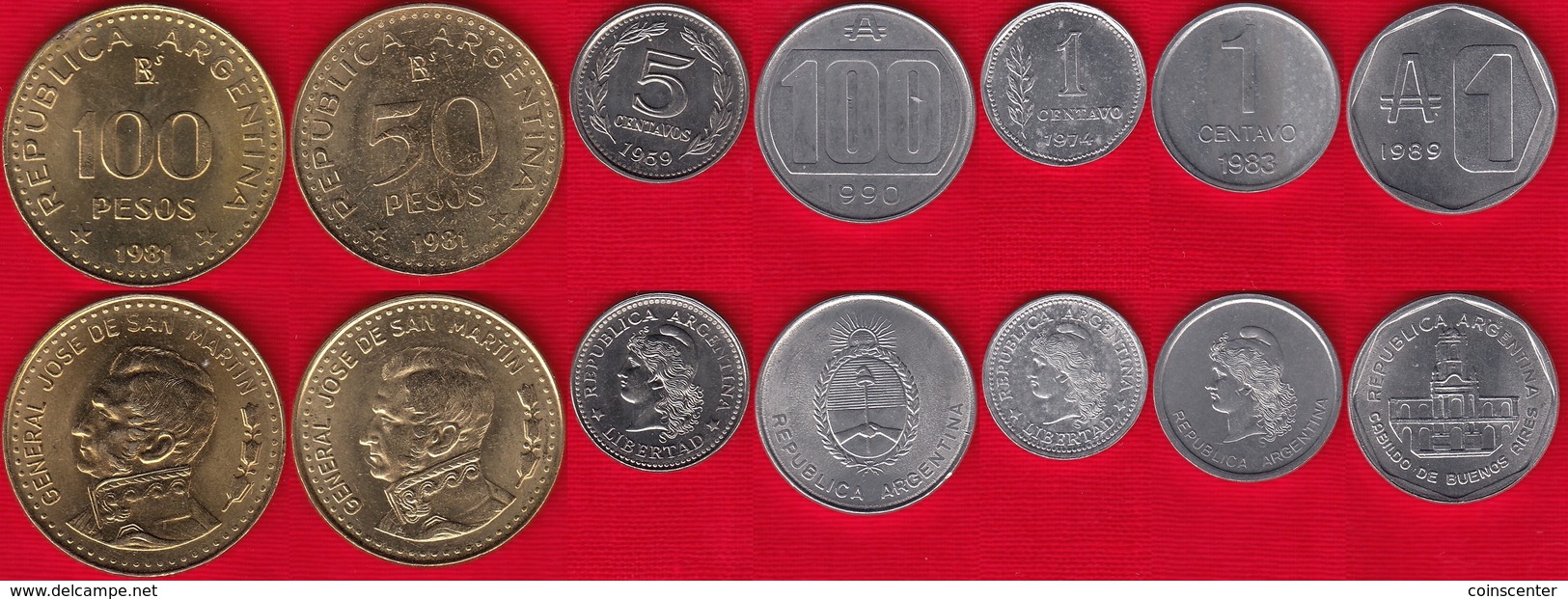 Argentina Set Of 7 Coins: 1 Austral - 100 Pesos 1957-1991 XF-UNC - Argentine