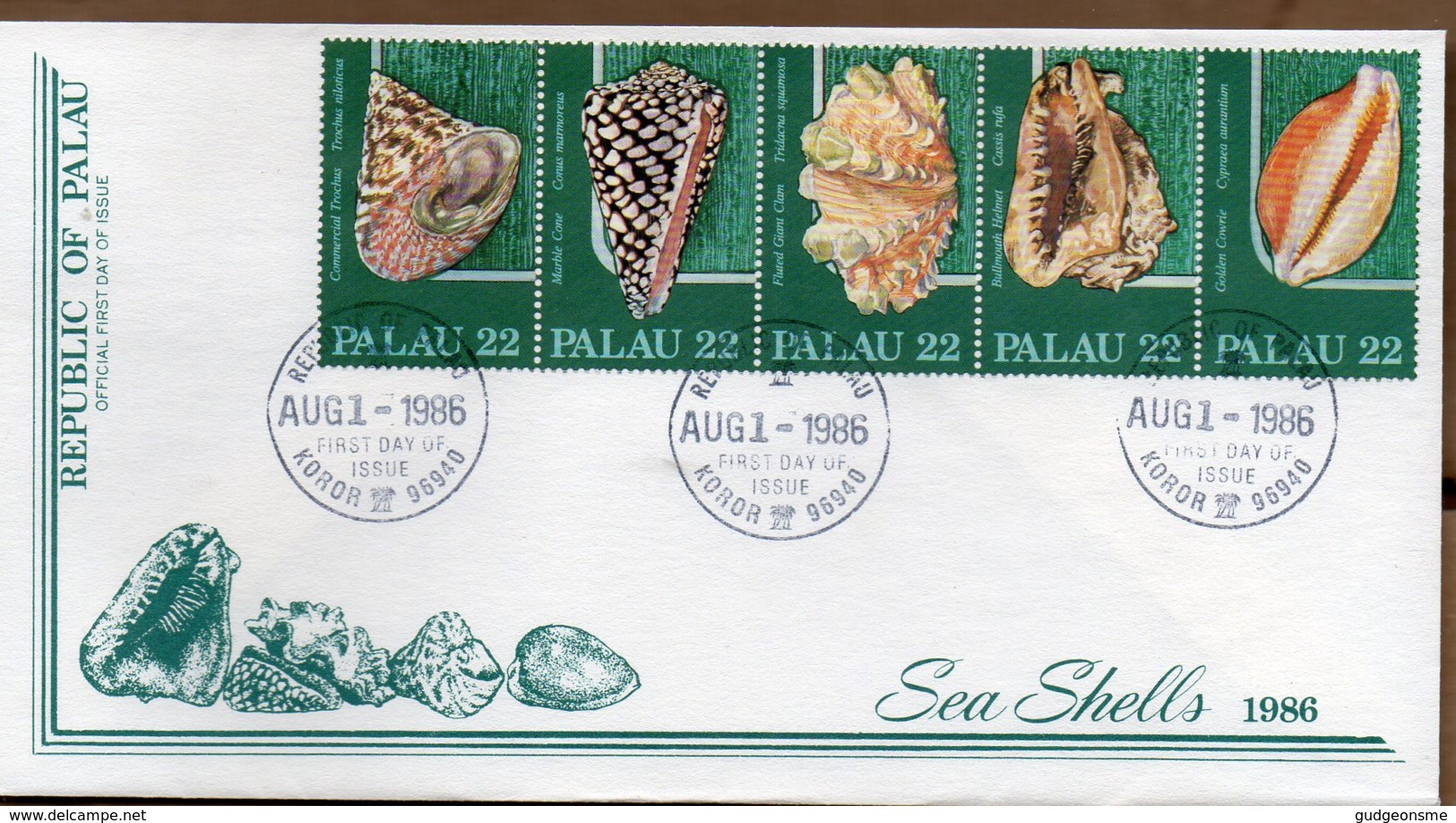 1986 Sea Shells Set FDC - Palau