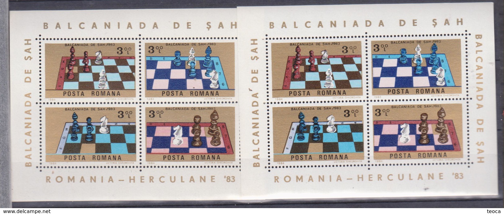 CHESS, GAMES , ROMANIA 1983 , BF , MNH, WITH ERROR COLOR TABLE  PINK DIFFERENT COLOR - Errors, Freaks & Oddities (EFO)
