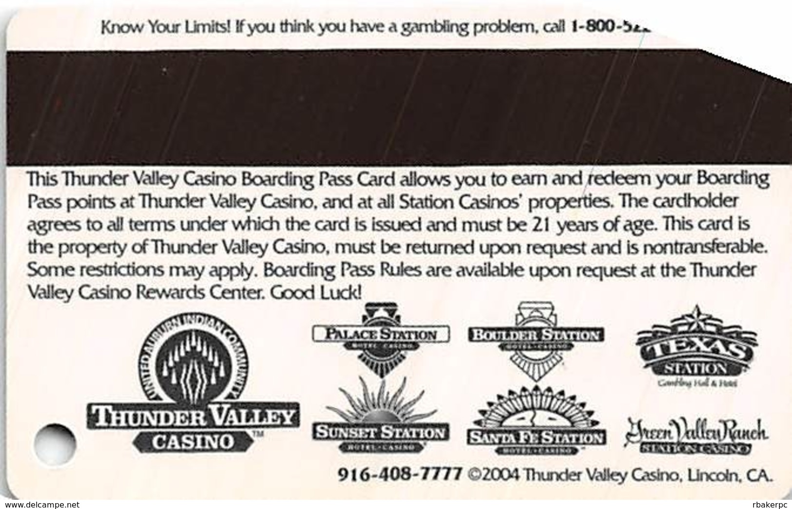 Thunder Valley Casino Lincoln CA - BLANK 1st Year Anniversary Preferred Boarding Pass Slot Card - Casino Cards