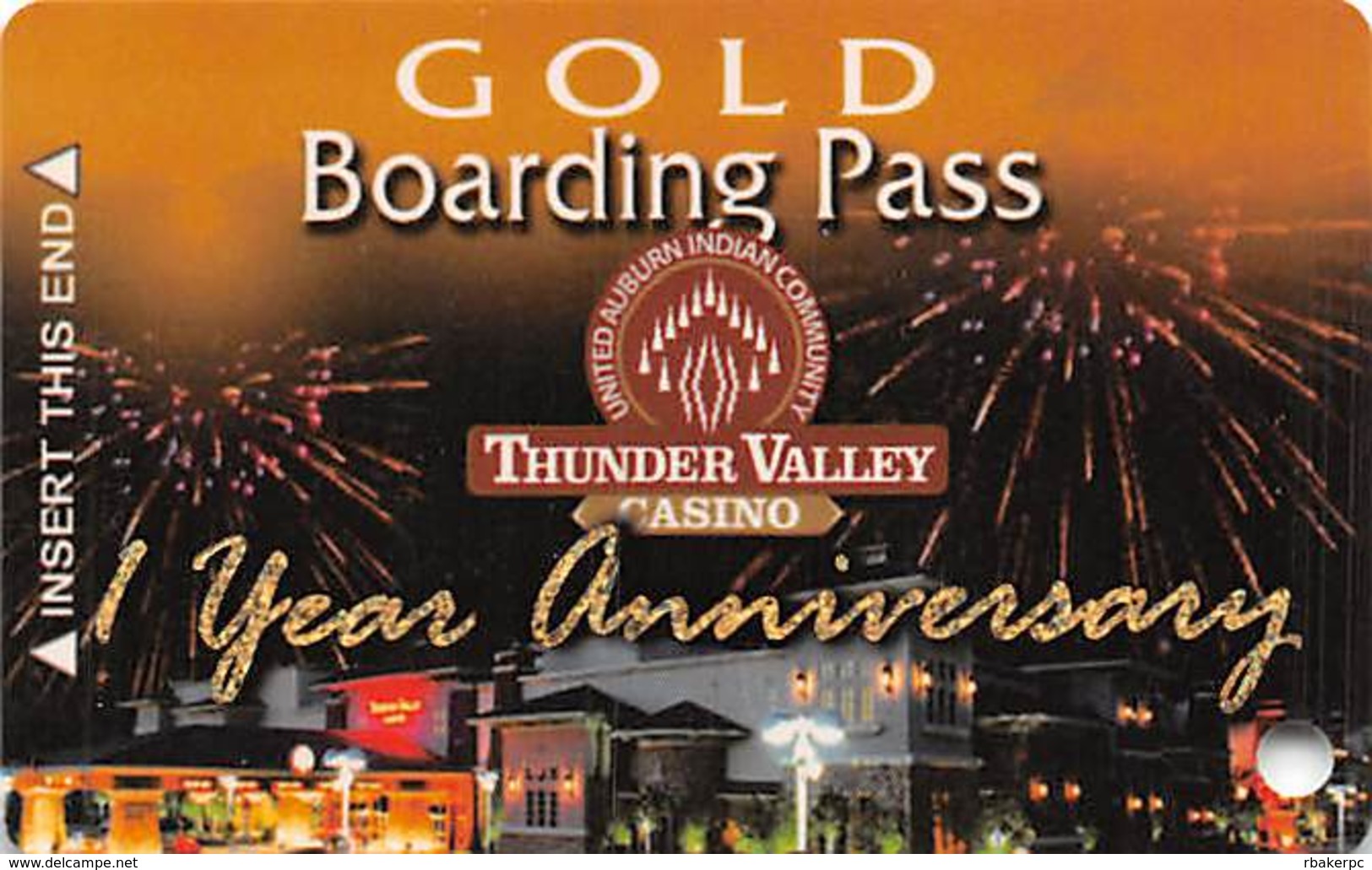 Thunder Valley Casino Lincoln CA - BLANK 1st Year Anniversary Gold Boarding Pass Slot Card - Casino Cards