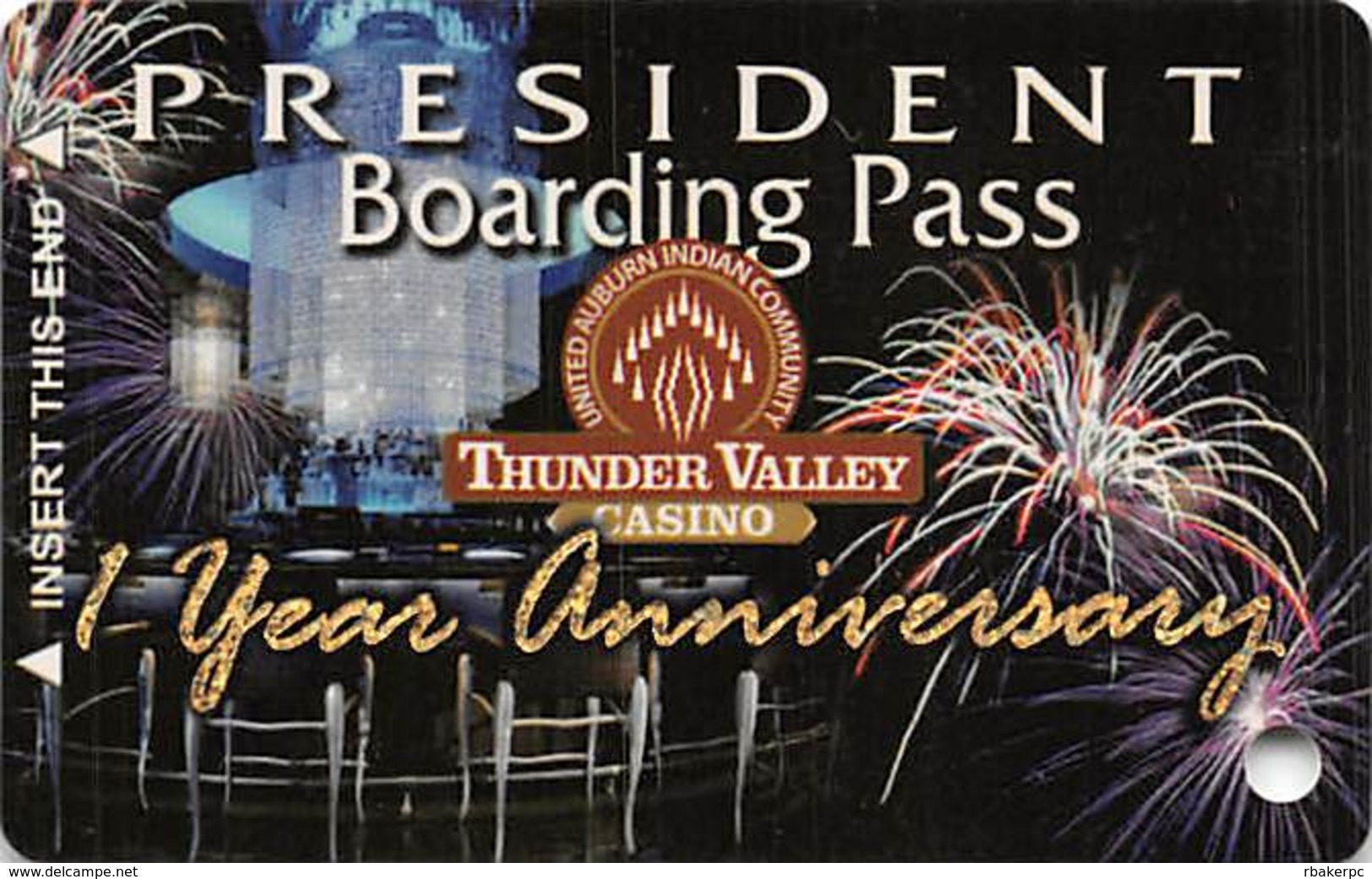 Thunder Valley Casino Lincoln CA - BLANK 1st Year Anniversary President Boarding Pass Slot Card - Casino Cards