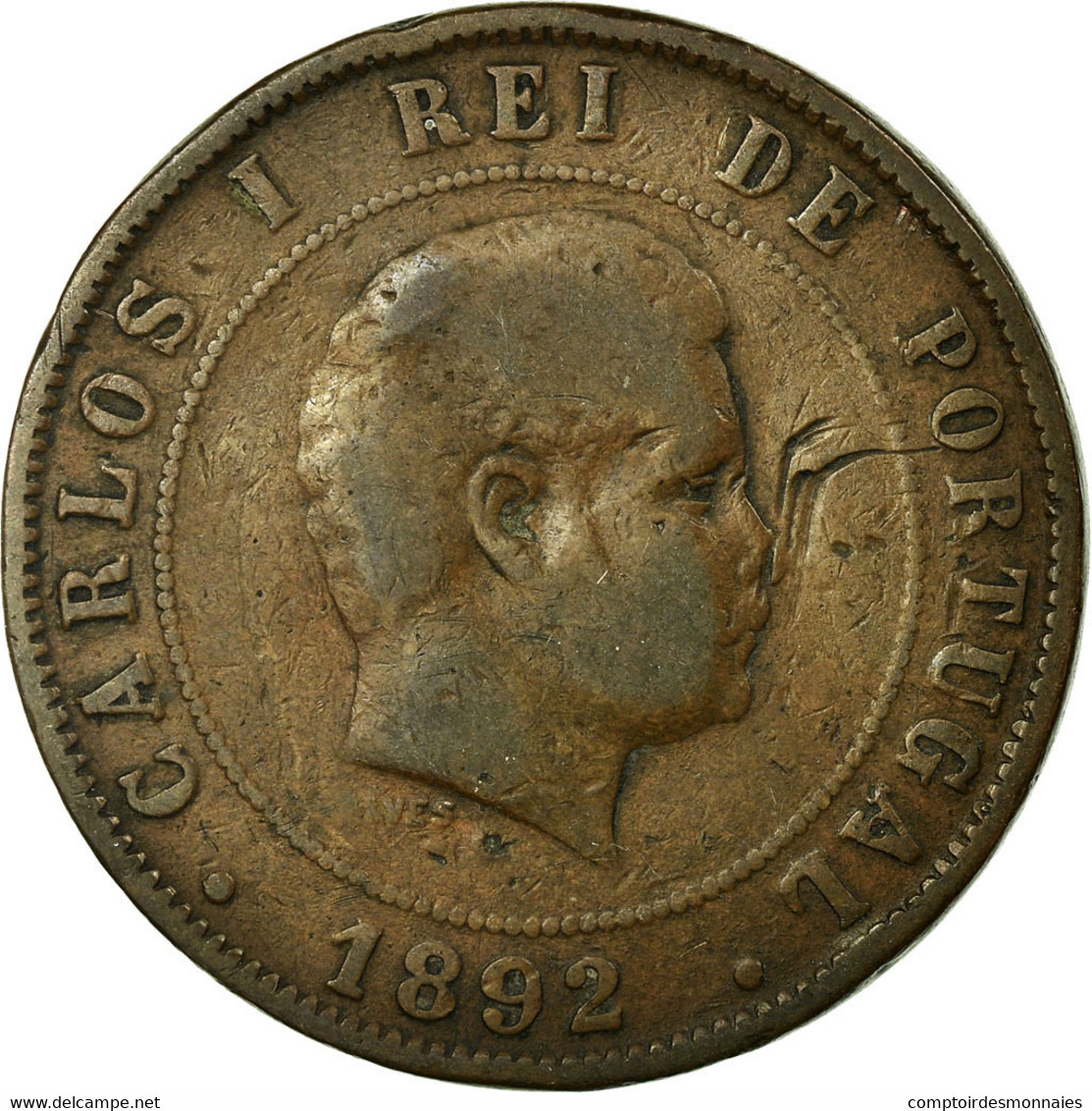 Monnaie, Portugal, Carlos I, 20 Reis, 1892, B+, Bronze, KM:533 - Portugal