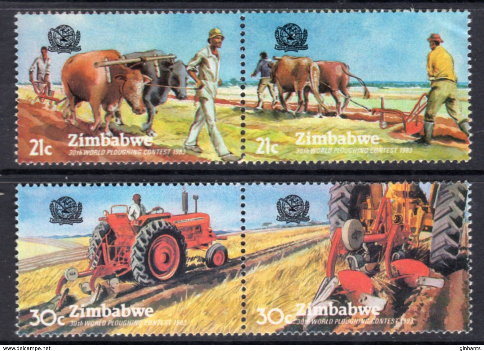 ZIMBABWE - 1983 PLOUGHING CONTEST SET (4V) FINE MNH ** SG 626a, 628a - Zimbabwe (1980-...)