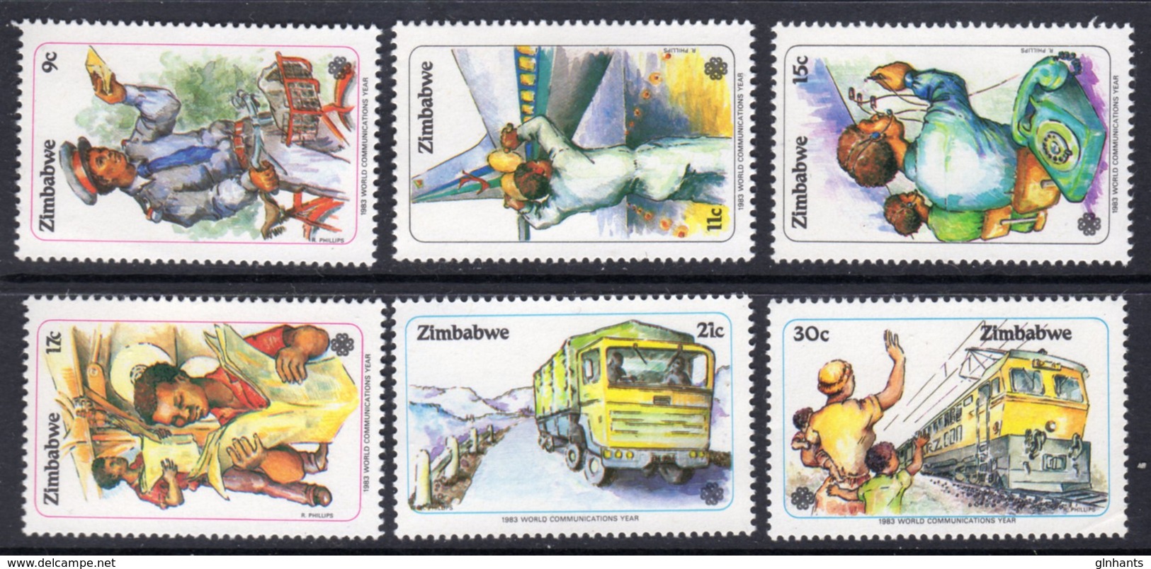 ZIMBABWE - 1983 WORLD COMMUNICATIONS YEAR SET (6V) FINE MNH ** SG 630-635 - Zimbabwe (1980-...)