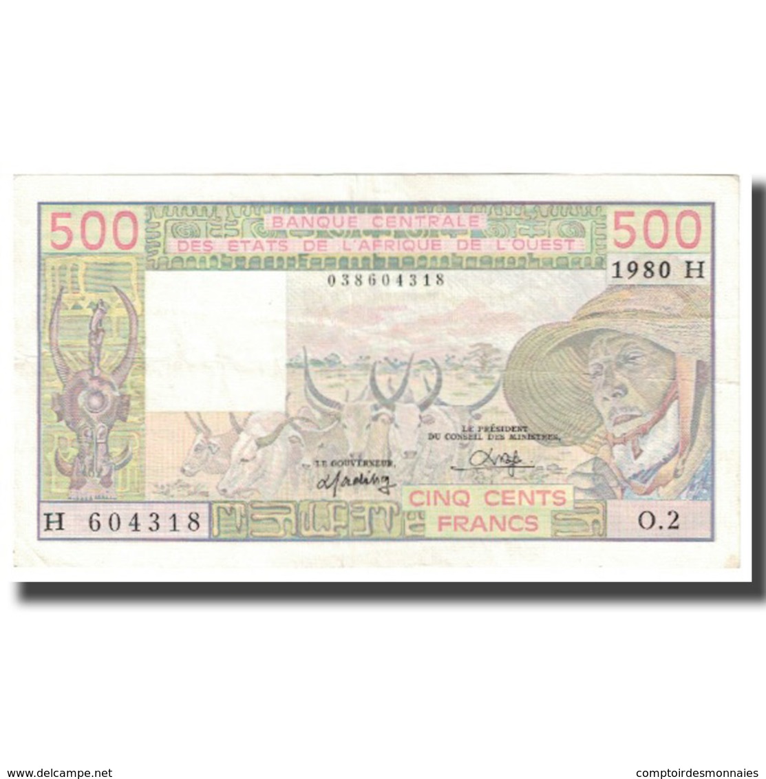 Billet, West African States, 500 Francs, 1980, KM:105Ab, TTB - États D'Afrique De L'Ouest