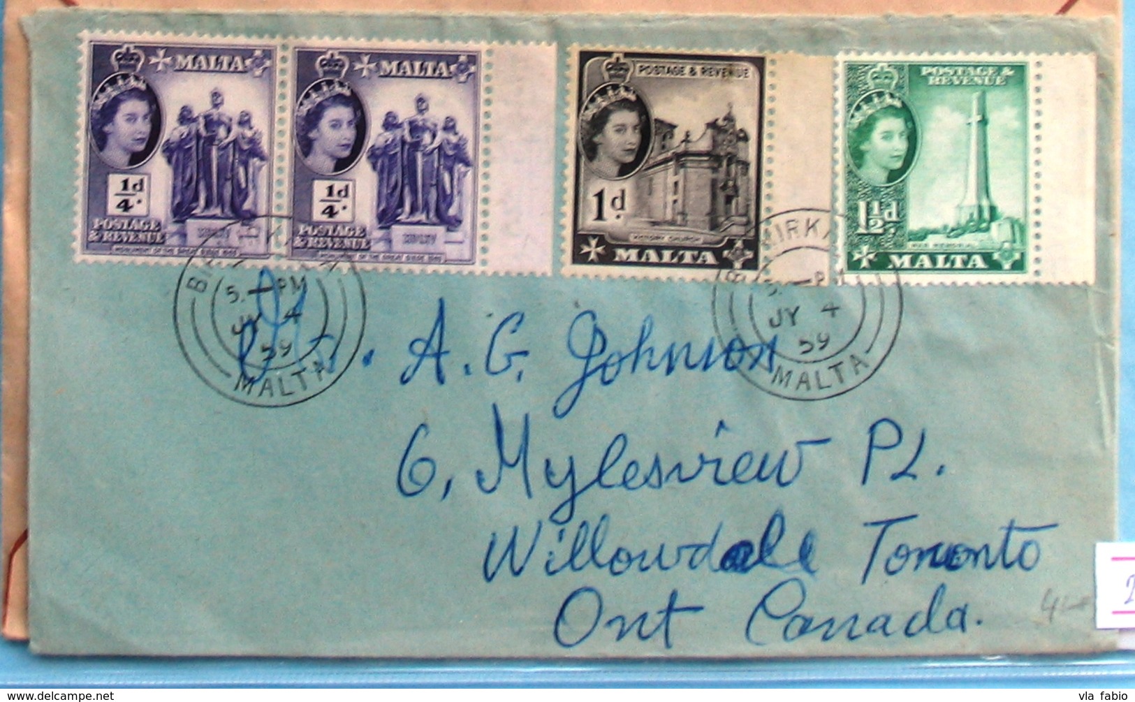 Malta QE II Cover 1959 - Malte (...-1964)