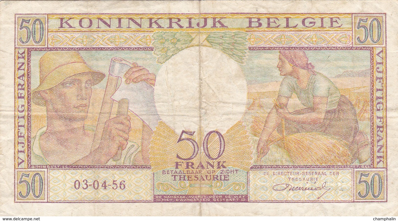 Belgique - Billet De 50 Francs - Agriculture - 3 Avril 1956 - Autres & Non Classés