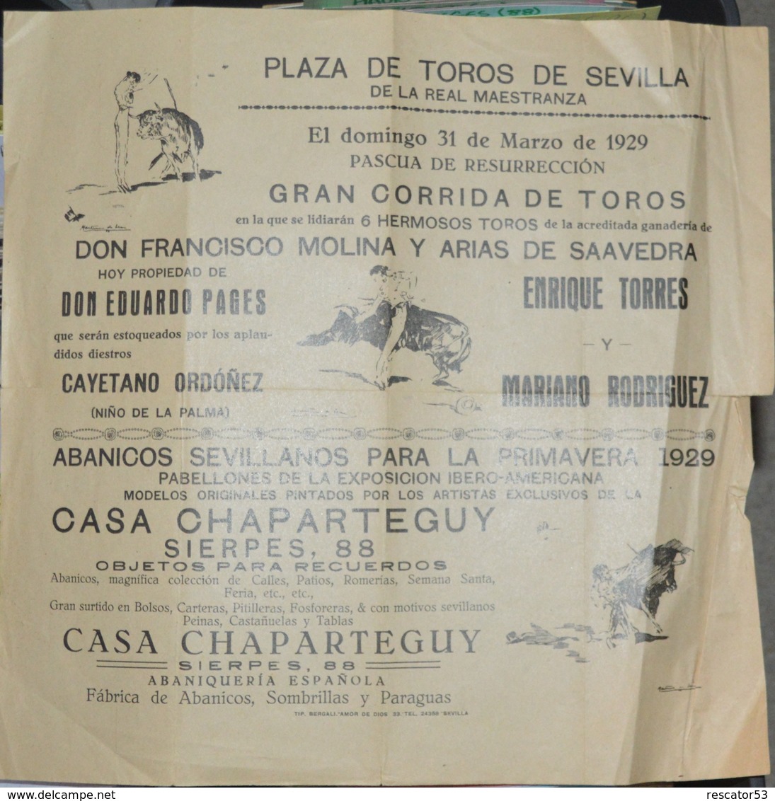 Rare Petite Affichette Grande Corrida 31 Mars 1929 à Séville - Manifesti