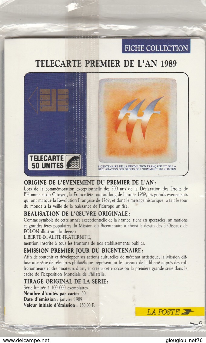 TELECARTE PREMIER DE L'AN 1989..FICHE COLLECTION....NEUVE SOUS BLISTER - Errors And Oddities