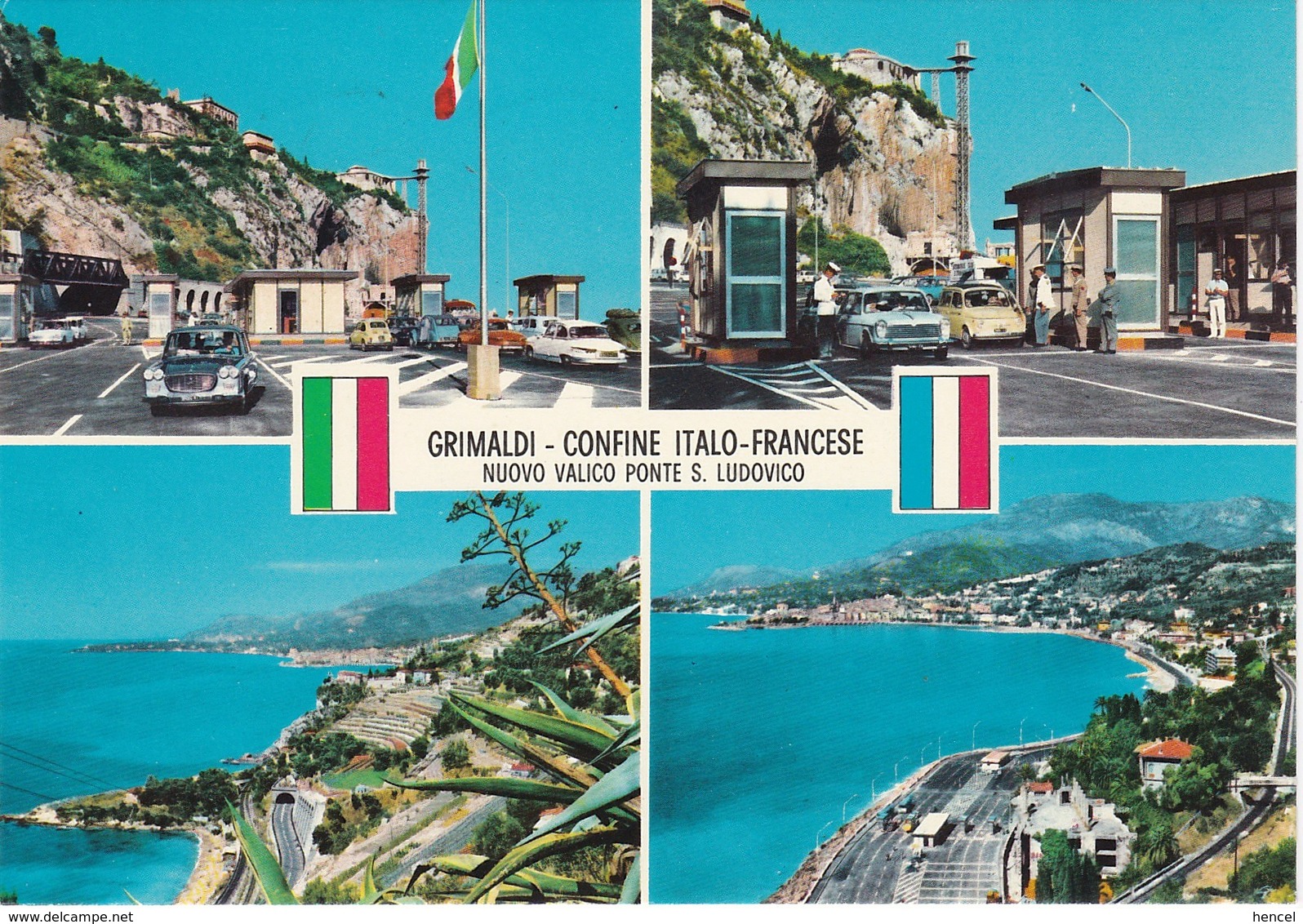 Douane. Poste Frontière Italie-France. Grimaldi- Confine Italo-Francese. Voitures: Panhard PL 17. Fiat 500 - Douane