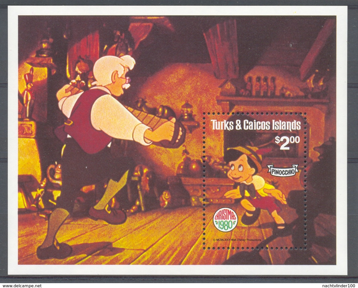 Msl912 WALT DISNEY MUZIEK PINOKKIO GEPETTO PINOCCHIO MUSIC TURKS & CAICOS ISLANDS 1980 PF/MNH - Disney