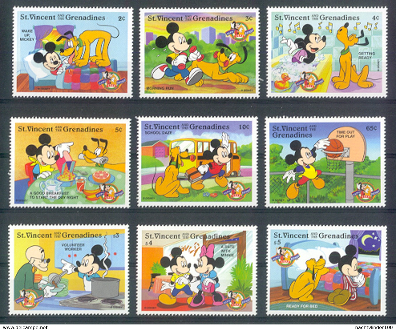 Msl634 WALT DISNEY MICKEY 70TH ANNIVERSARY PLUTO HOND DOG HUNDE BUS BASKETBALL ST. VINCENT & THE GRENADINES 1998 PF/MNH - Disney