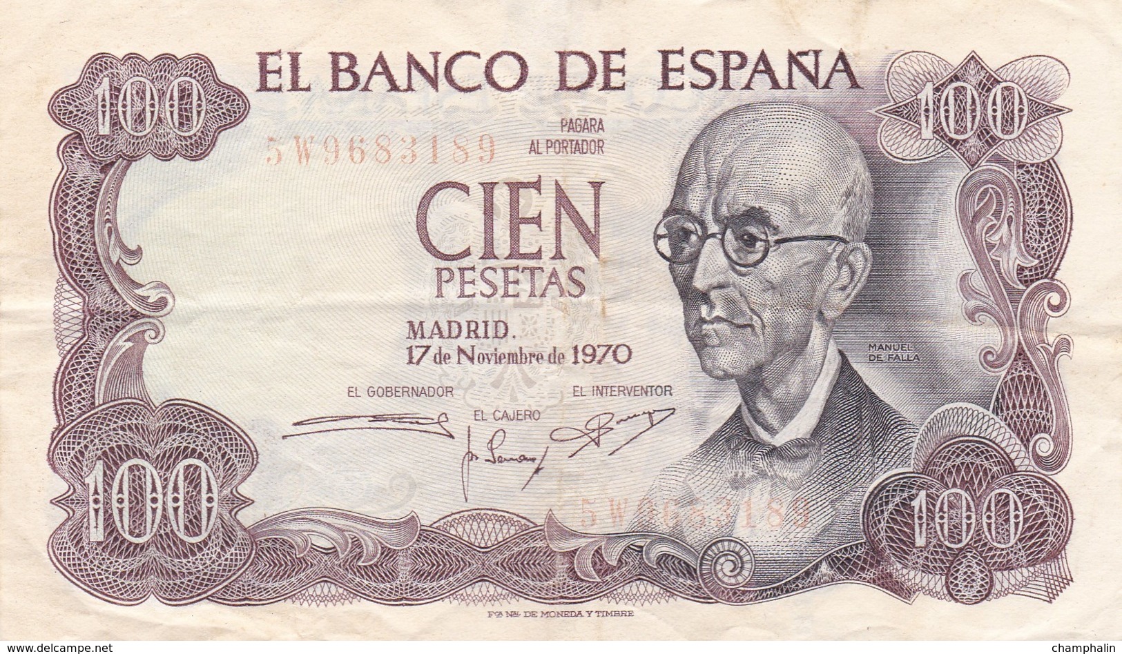 Espagne - Billet De 100 Pesetas - Manuel De Falla - 17 Novembre 1970 - 100 Pesetas