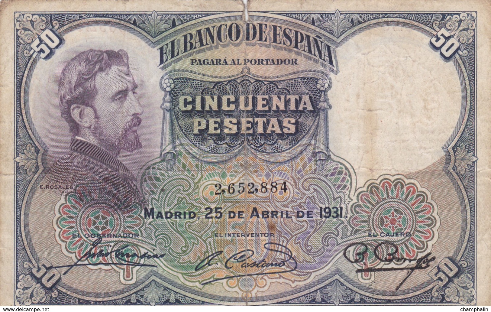 Espagne - Billet De 50 Pesetas - Eduardo Rosales - 25 Avril 1931 - 50 Peseten