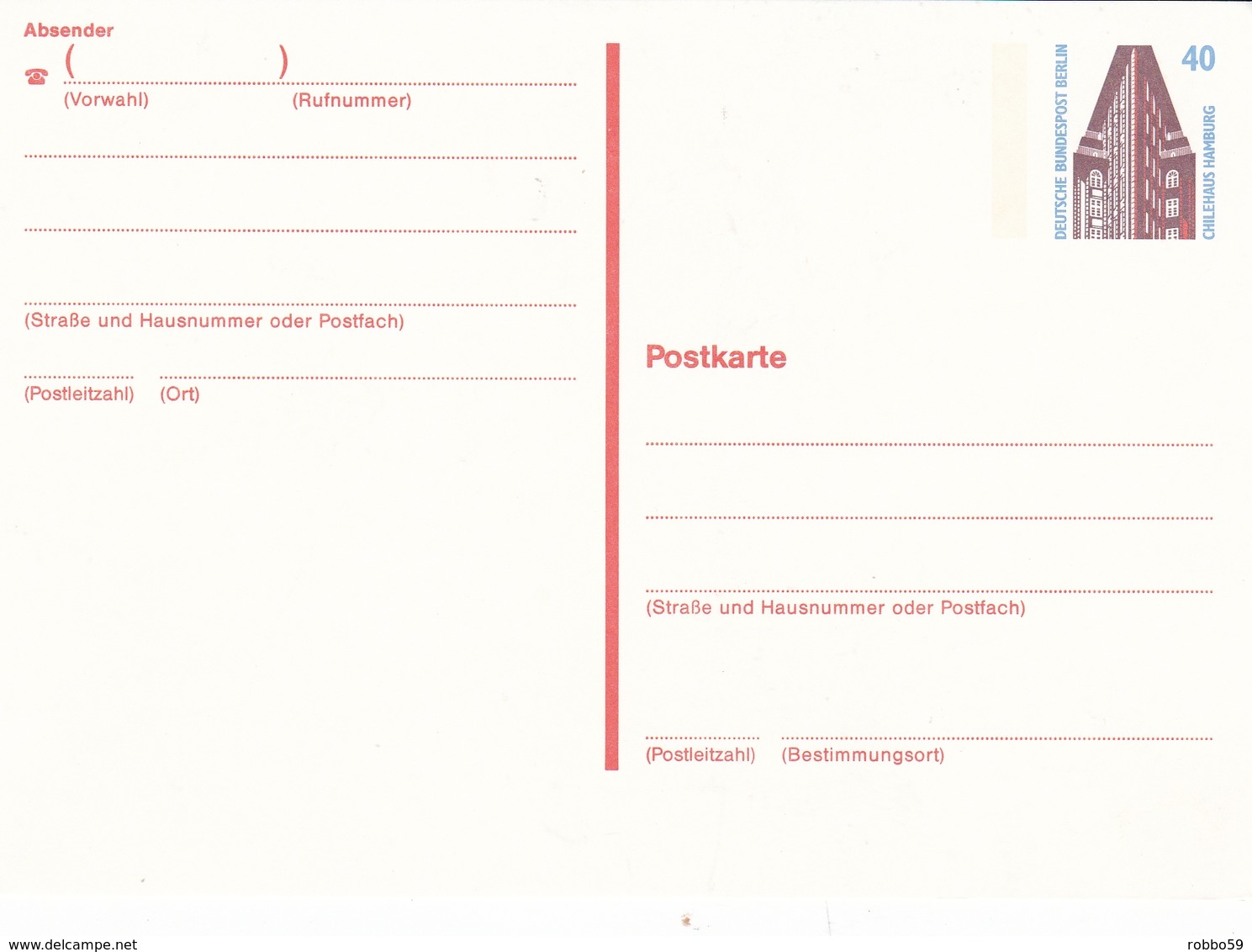 Berlin 40pfg Chilehaus Hamburg Postal Stationary Postcard Unused - Postcards - Mint