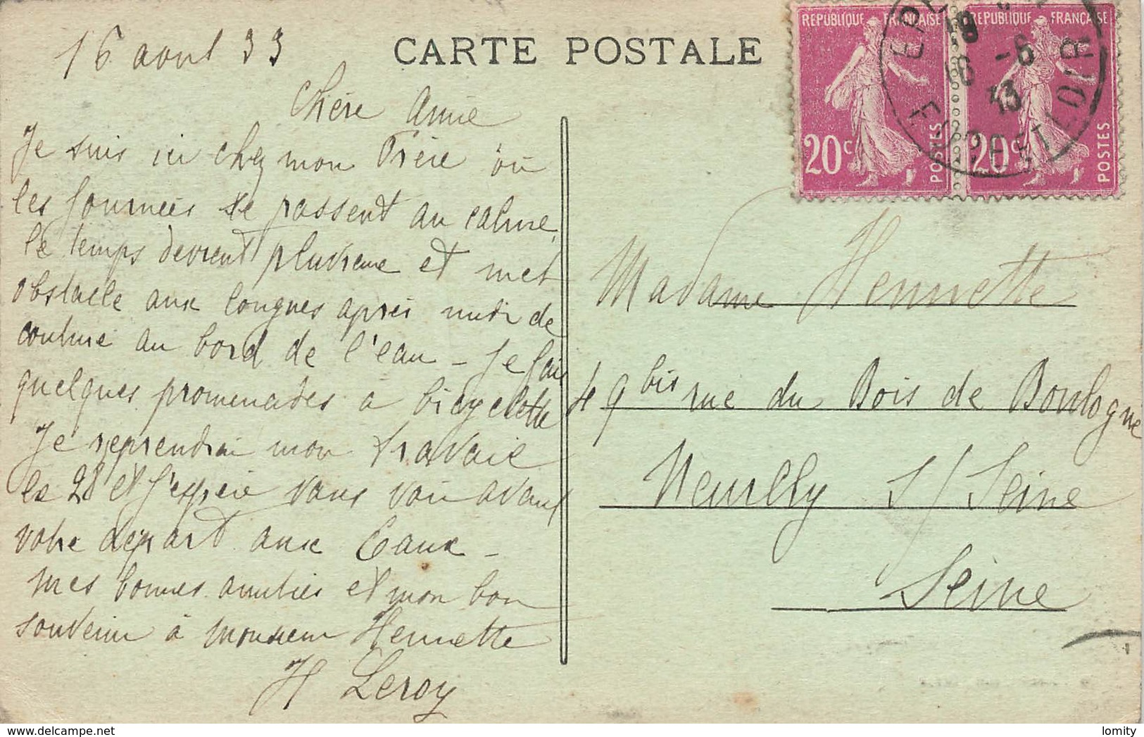 28 Hanches Chateau De Morville Vue De L' Etang Cpa Cachet 1933 - Autres & Non Classés