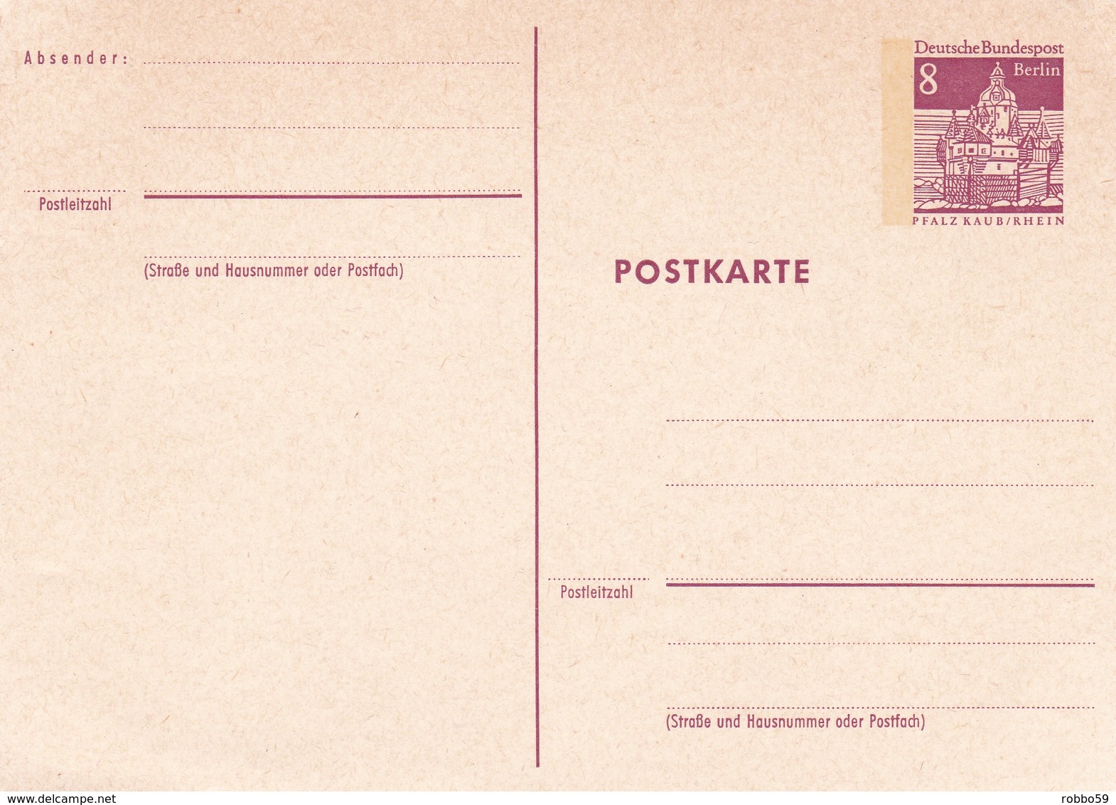Berlin 8pfg Pfalz Kaub/Rhein Postal Stationary Postcard Unused - Cartes Postales - Neuves
