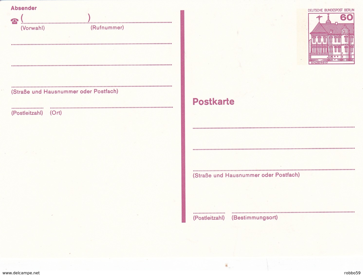 Berlin 60pfg Schloss Rheydt Postal Stationary Postcard - Postcards - Mint