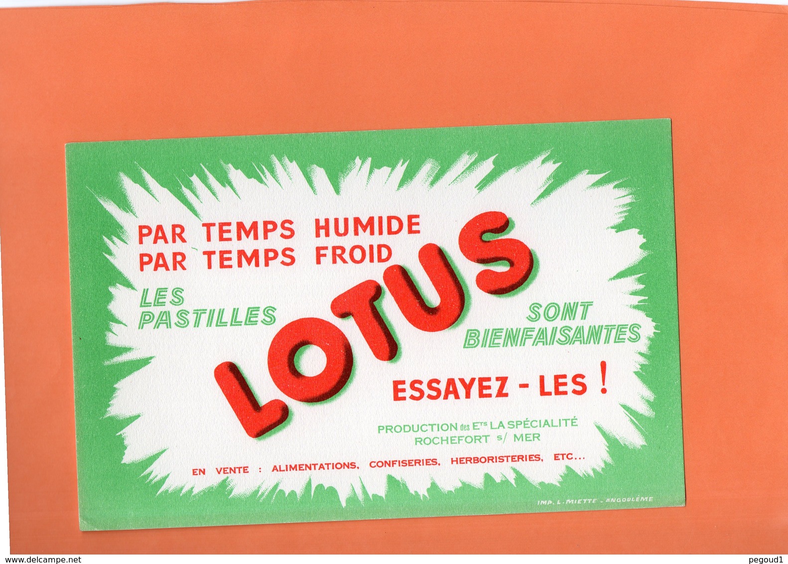 BUVARD. ROCHEFORT-SUR-MER. PASTILLES  " LOTUS "   Achat Immédiat - Chemist's