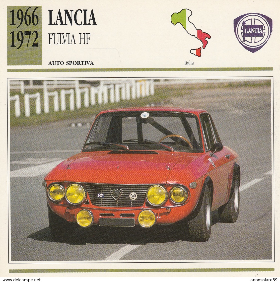 CARTE FICHE - LANCIA FULVIA HF - AUTO SPORTIVA - ANNO 1966-1972 - CON CARATTERISTICHE - LEGGI - Automobili