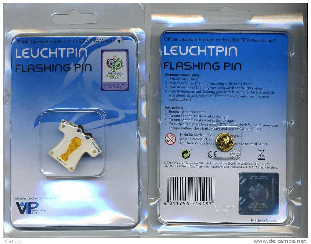 Germany, Football Soccer World Cup 2006, Flashing Pin, "Leuchtpin", Original Packing - Football