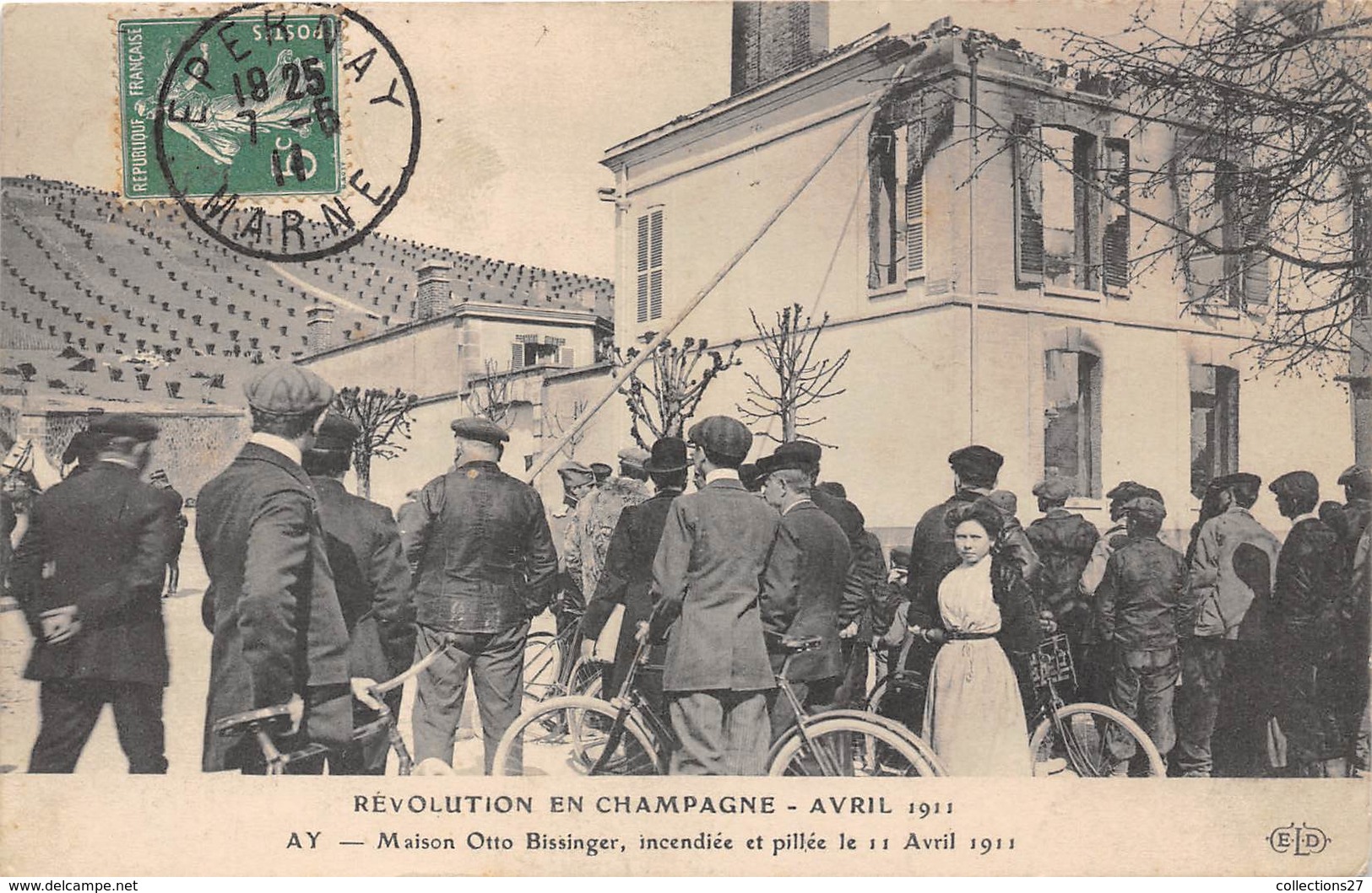 51-AY-MAISON OTTO BINSSENGER INCENDIEE ET PILLEE   -REVOLUTION EN CHAMPAGE 1911 - Ay En Champagne