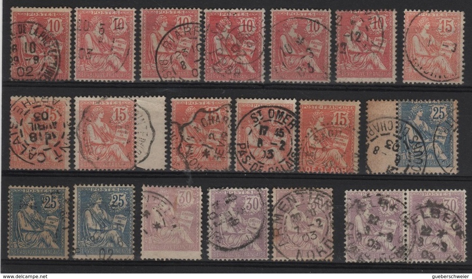 FR-1030 - FRANCE Beau Lot De Type Mouchon Retouchés Obl. Avec Variétés De Teintes Et D'oblitérations Côte + 110 € - 1900-02 Mouchon